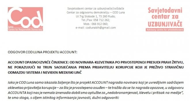 ACCOUNT opasno izvrće činjenice: Od novinara-klevetnika pravi žrtvu, a ni trun saosjećanja prema prijavitelju korupcije?!