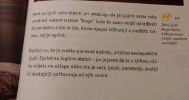 Skandalozna propaganda u udžbenicima iz vjeronauke: Pogledajte kako se definiše ko su ateisti!