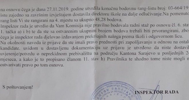 Trebala biti prva na listi, a ostala bez posla zbog mutnog bodovanja: Nastavnica iz Sarajeva ogorčena nakon konkursa u školi  