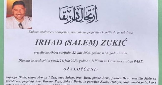 Sutra dženaza Irhadu Zukiću Zuki