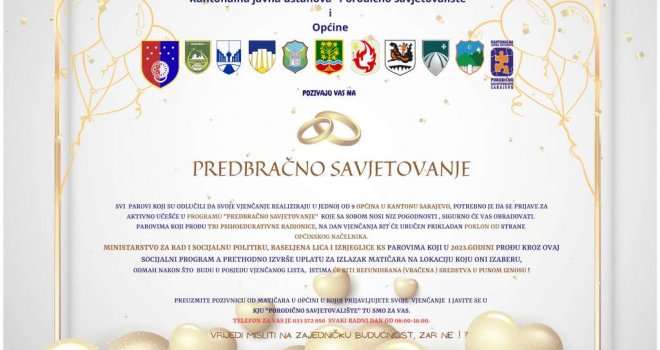 Zbog povećanja broja razvoda pokrenut program ‘Predbračno savjetovanje’ u KS